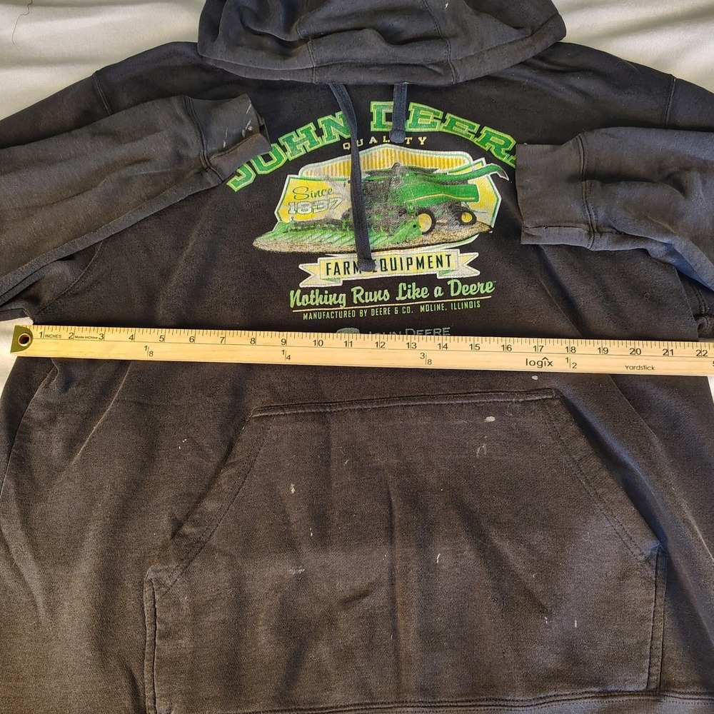 John Deere Graphic Hoodie Mens Large Black Good Farm Equipment Pullover